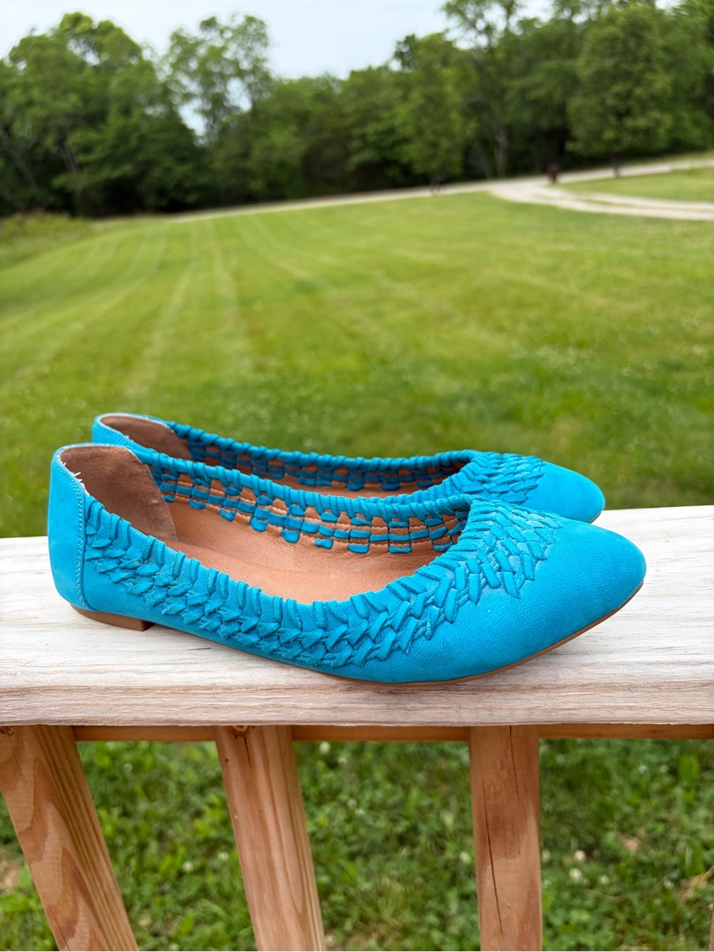 Lucky Brand Flats Women’s Size 7 PHOENE Blue Slip-on Leather Woven Shoes - Picture 1 of 10